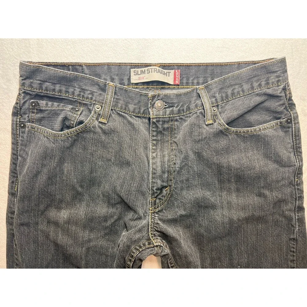 Levis 514 Slim Straight Denim Jeans Mens 36x32 Black 100% Cotton Mexico